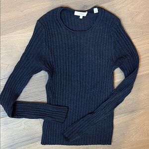Vince Navy Blue Ribbed Crew Neck Sweater